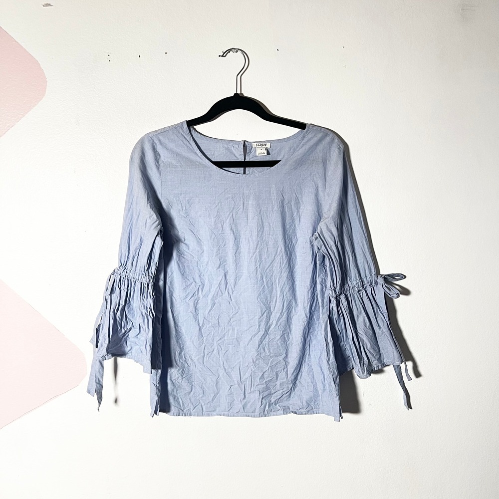 J.Crew Bell Sleeve Top Womens Small Blue 100% Cotton Bows